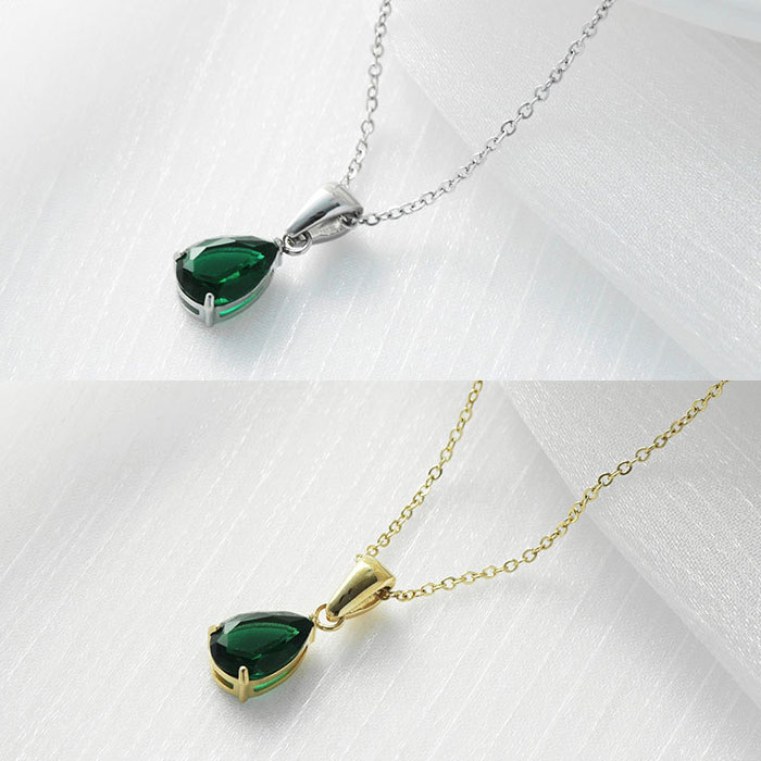 BLUE LEAF ネックレス CZダイヤ 雫 しずく あずきチェーン 金属