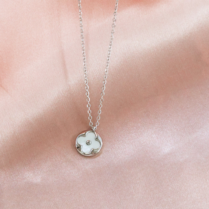 BLUE LEAF ステンレス ネックレス 花 丸 あずきチェーン シェル