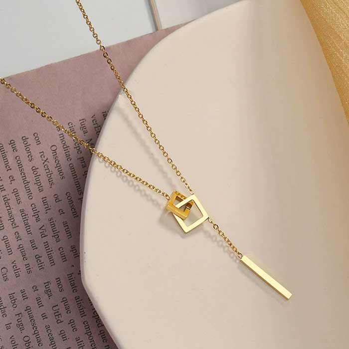 ステンレス ネックレス スクエア Y字 あずき あずきチェーン デザイン 40cm 45cm 金属アレルギー対応 k18コーティング ドロップ ゴールド | BLUE LEAF | 02