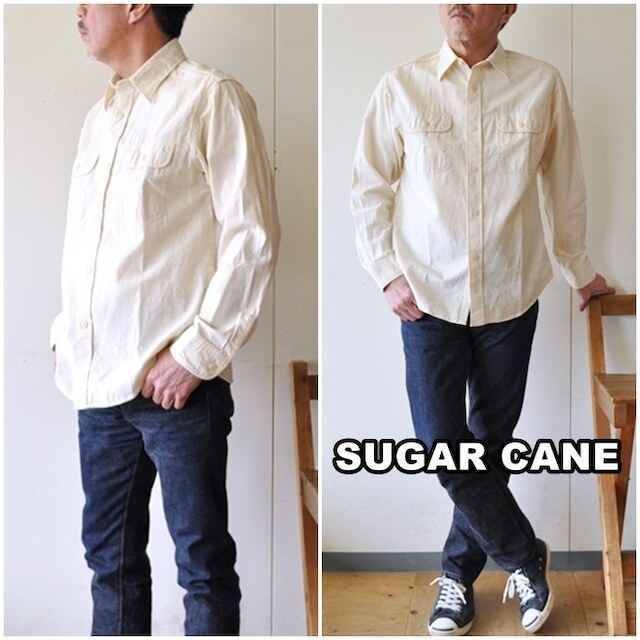 SUGAR CANE シュガーケーン SUGAR ホワイトシャンブレーワークシャツ