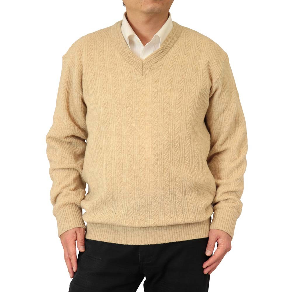 セーター Ｖ首 地柄 カシミヤ5%ナイロン25%毛70% 日本製 10ゲージ 紳士/メンズ 送料無料 (2065)｜bm-knit｜02