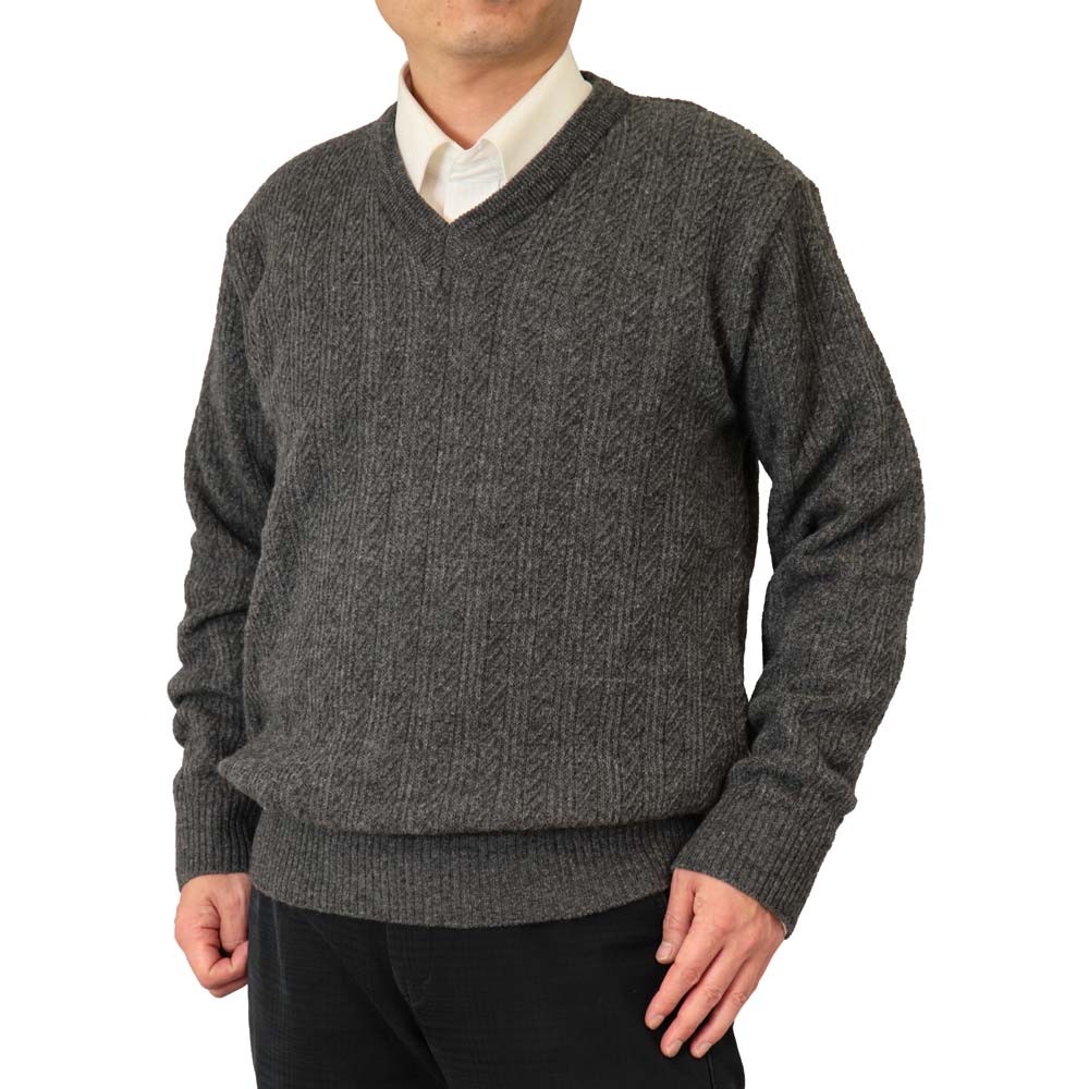 セーター Ｖ首 地柄 カシミヤ5%ナイロン25%毛70% 日本製 10ゲージ 紳士/メンズ 送料無料...