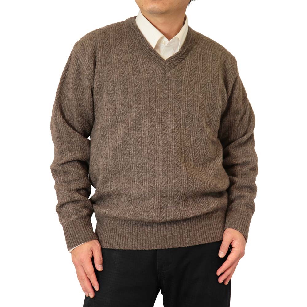セーター Ｖ首 地柄 カシミヤ5%ナイロン25%毛70% 日本製 10ゲージ 紳士/メンズ 送料無料...