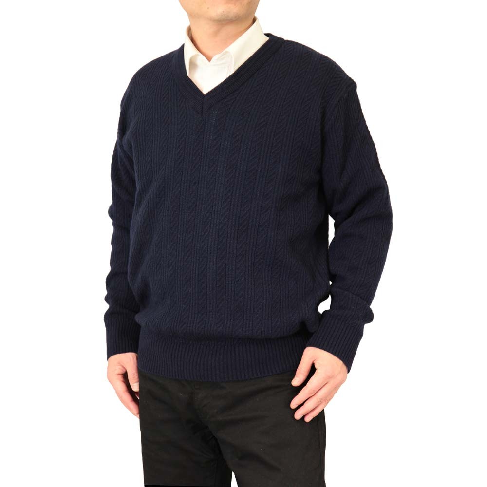 セーター Ｖ首 地柄 カシミヤ5%ナイロン25%毛70% 日本製 10ゲージ 紳士/メンズ 送料無料 (2065)｜bm-knit｜05