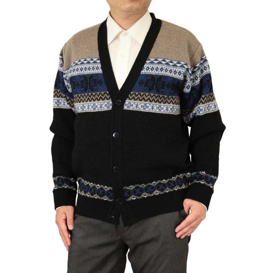 カーディガン Ｖ首 フェアアイル柄 ウール100% 日本製 7ゲージ 紳士/メンズ 送料無料 (3114)｜bm-knit｜02