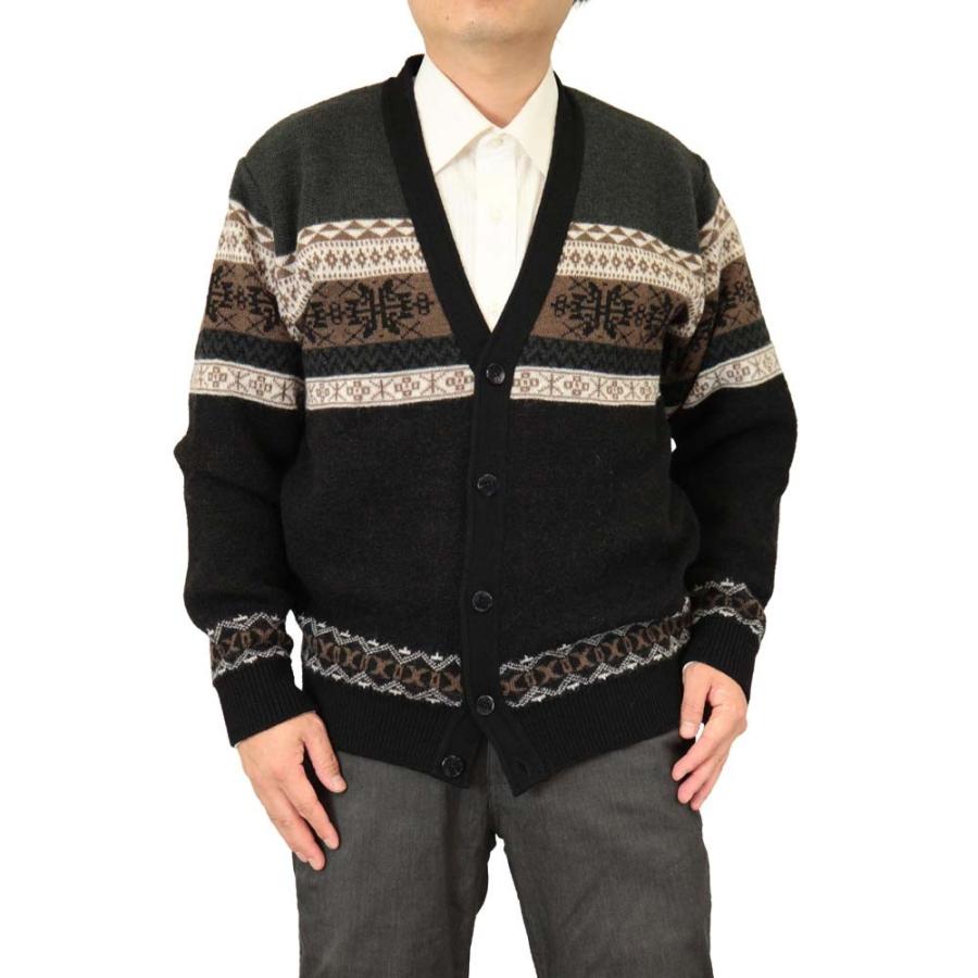 カーディガン Ｖ首 フェアアイル柄 ウール100% 日本製 7ゲージ 紳士/メンズ 送料無料 (3114)｜bm-knit｜03
