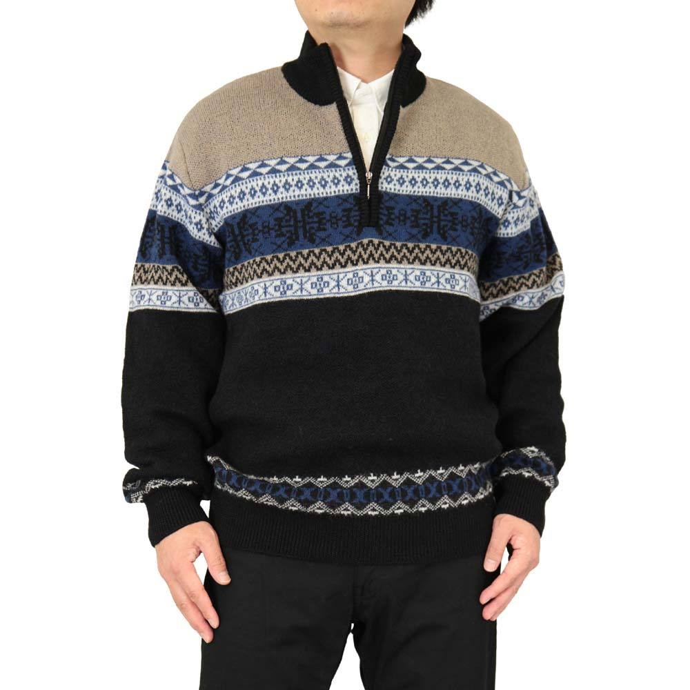 セーター ハーフジップ(ハイネック) フェアアイル柄 ウール100% 日本製 7ゲージ 紳士/メンズ 送料無料 (3116)｜bm-knit｜02