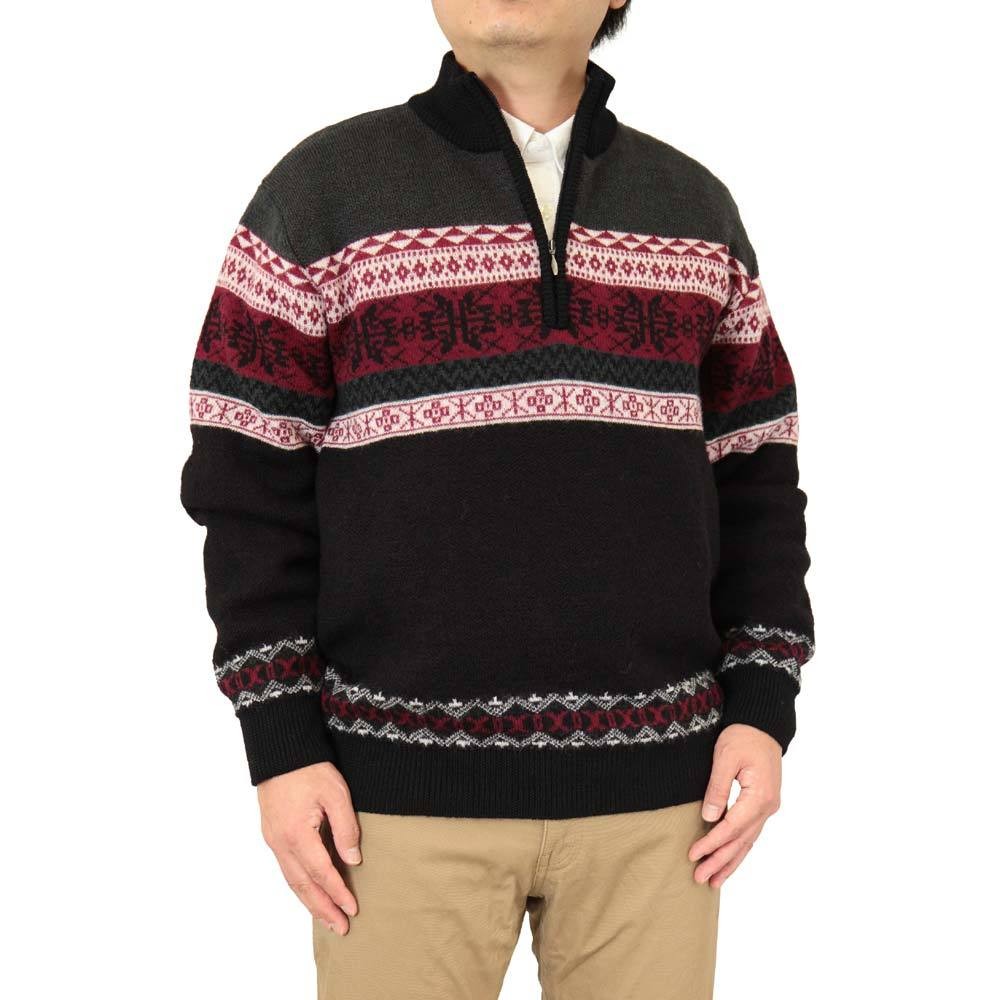 セーター ハーフジップ(ハイネック) フェアアイル柄 ウール100% 日本製 7ゲージ 紳士/メンズ 送料無料 (3116)｜bm-knit｜04