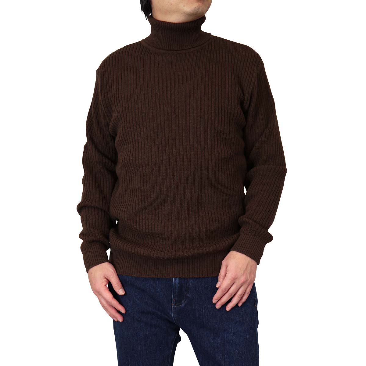 セーター タートル/ハイネック リブ ウール100% 日本製 10ゲージ 紳士