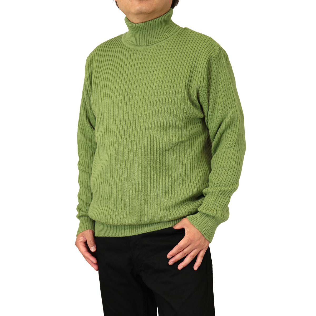 セーター タートル/ハイネック リブ ウール100% 日本製 10ゲージ 紳士