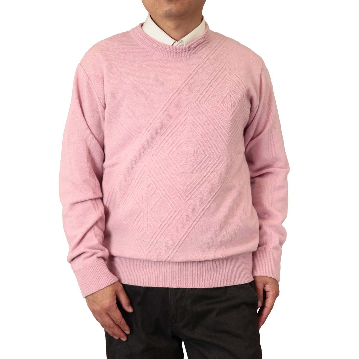 セーター 丸首(クルー) 地柄 カシミヤ5%ナイロン25%毛70% 日本製 10ゲージ 紳士/メンズ 送料無料 (1953)｜bm-knit｜04