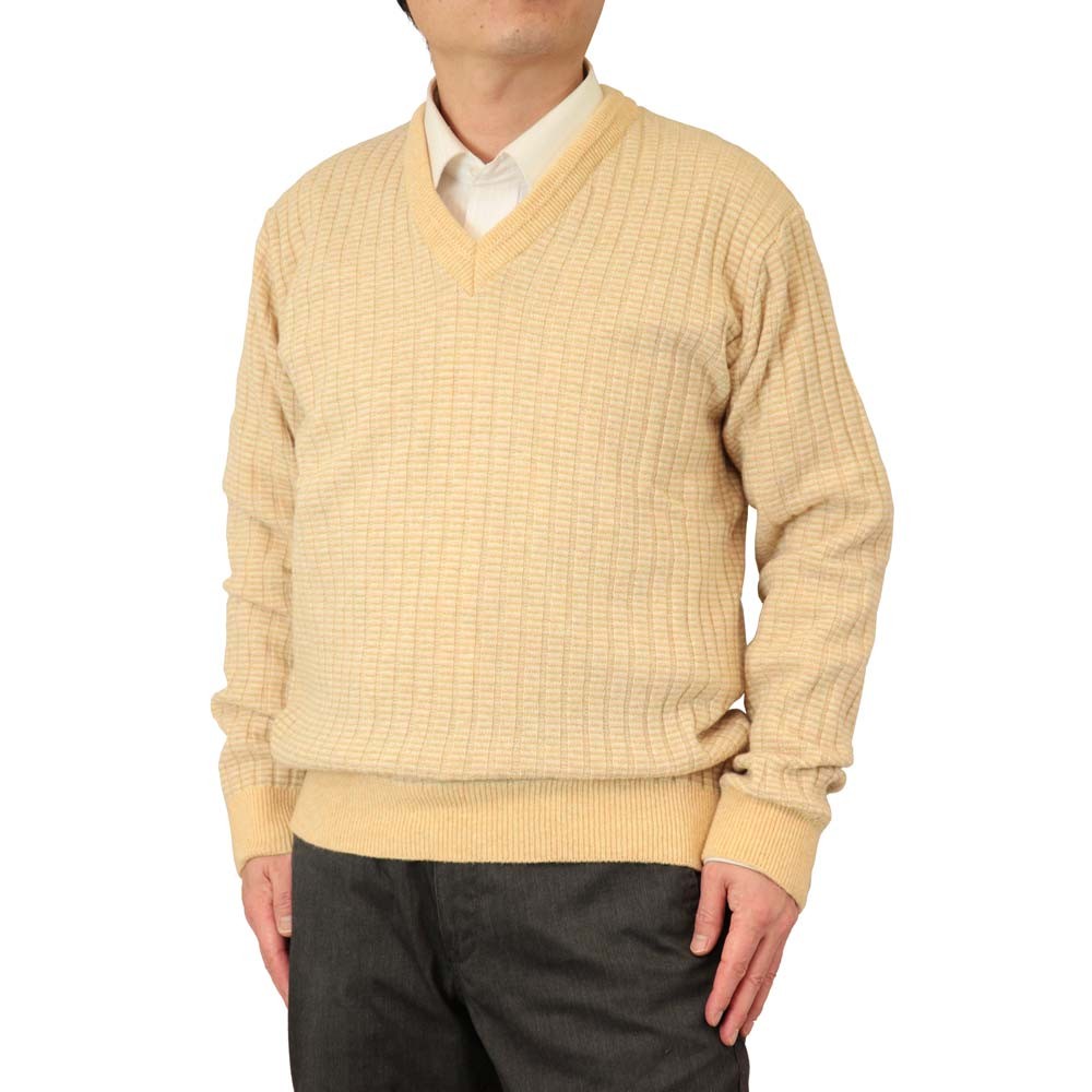 セーター Ｖ首 ボーダー柄 カシミヤ5%ナイロン25%毛70% 日本製 10ゲージ 紳士/メンズ 送...