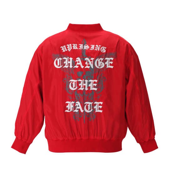 大きいサイズ メンズ SHOCK NINE ワッペン付MA-1ジャケット レッド