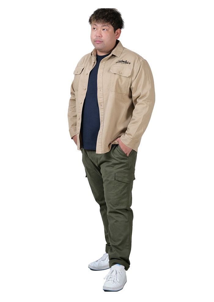 大きいサイズ メンズ OILCAKE オイルケーキ ツイル 刺繍 サガラ シャツ