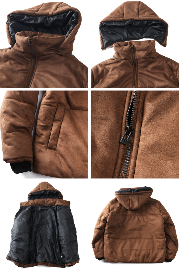 大きいサイズ メンズ Three Quarter ストレッチ シームレス 中綿 ブルゾン 防風 保温 秋冬新作 kmw-54606az 大きいサイズ メンズ Three Quarter フード脱着 ポリスウェード 中綿