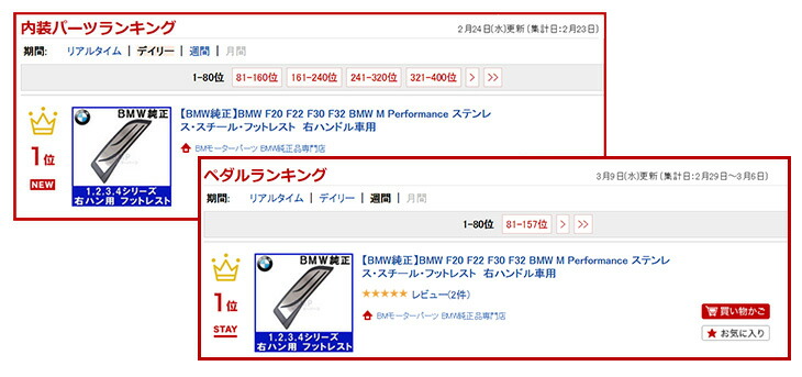 BMW 純正 M Performance ステンレス スチール フットレスト 右ハンドル