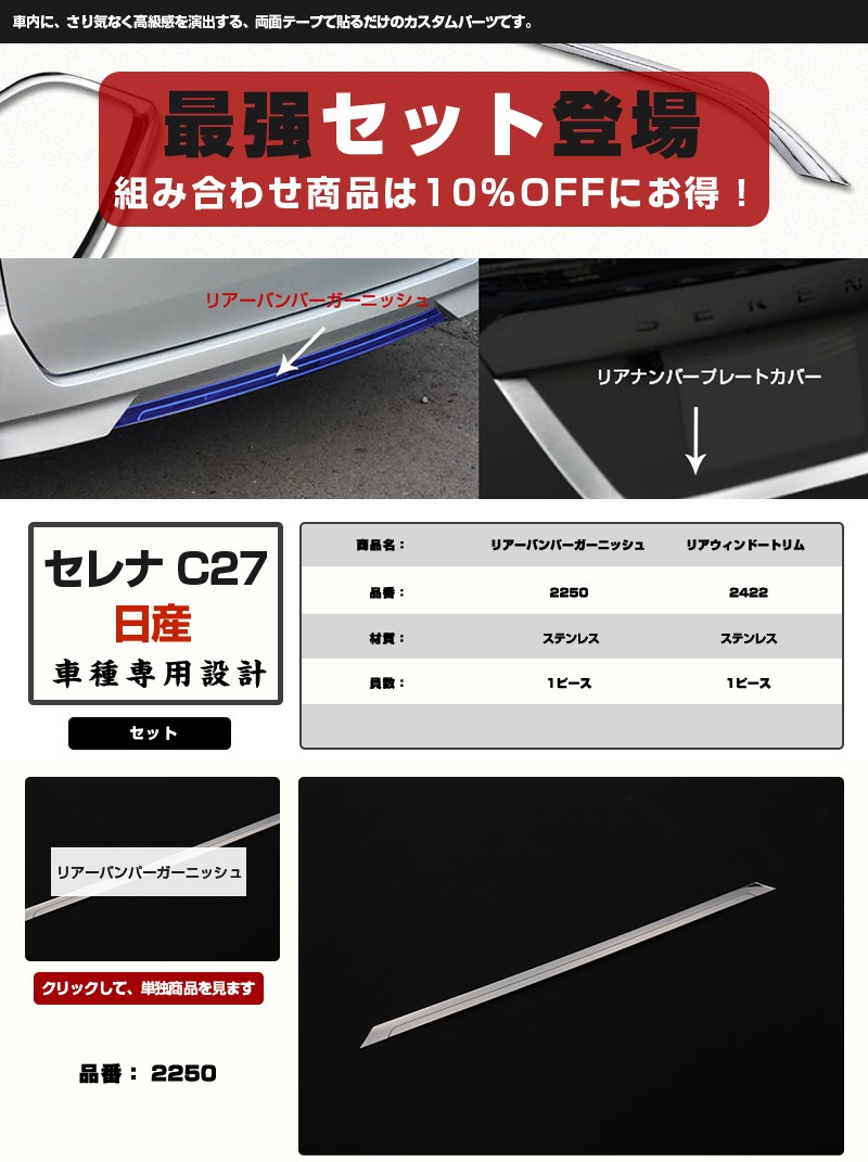 セット割】日産 セレナ C27 新型 リアバンパーガーニッシュ&リア