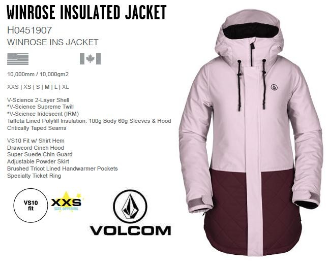 2019 VOLCOM WINROSE INS JACKET ROS ボルコム スノボーウエア