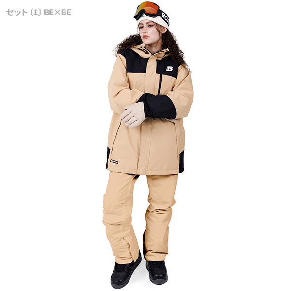 【新品未使用】女性用スノーボードウェア上下セット Mサイズ ベージュ BOARDEE スノボウェア レディース 上下セット スノーボードウェア