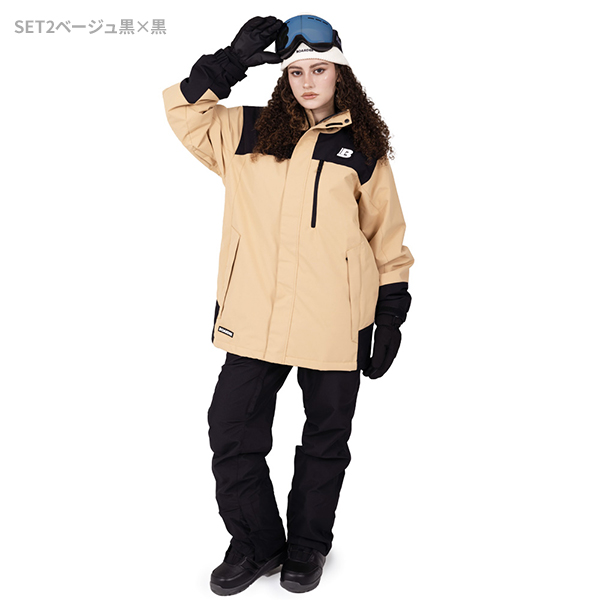 スノーボードウェア 上下女性用 M 黒・ベージュ BOARDEE スノボウェア レディース 上下セット スノーボードウェア