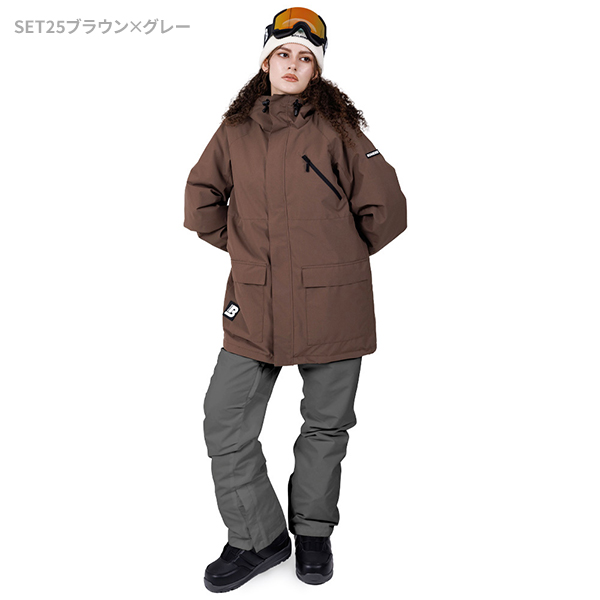 美品　ScoLarスキー・スノーボードウェア　ネイビー×ブラウン BOARDEE スノボウェア レディース 上下セット スノーボードウェア