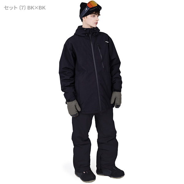 スノーボードウェアセット ブラック BLACK SNOW スノボウェア メンズ 上下セット スノーボードウェア 耐水