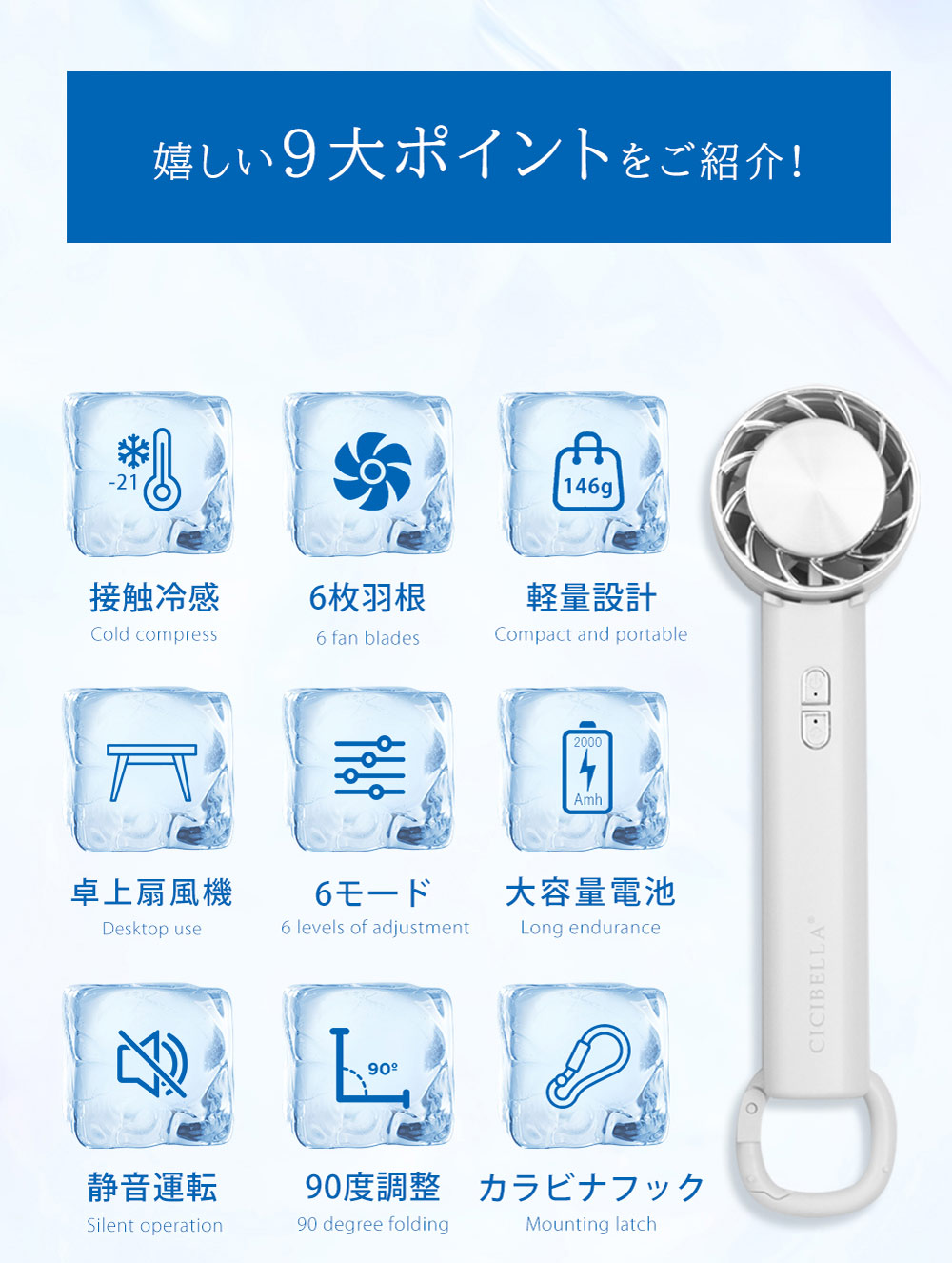 テレビ紹介 扇風機 冷却 ハンディファン PROMAX 卓上扇風機 USB 小型 携帯扇風機 クーラー 冷却プレート 冷却モード ハンディ扇風機 手持ち 長時間 cicibella | CICIBELLA | 27