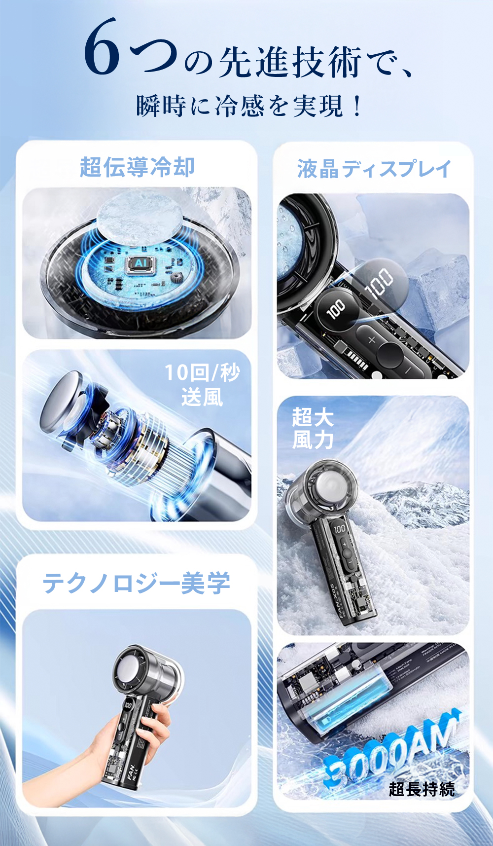 クリアハンディファン 2025 大容量 卓上 軽量 冷却プレート 冷感 大風量 手持ち おしゃれ 扇風機 持ち運び コンパクト 花火大会 アウトドア cicibella | CICIBELLA | 18