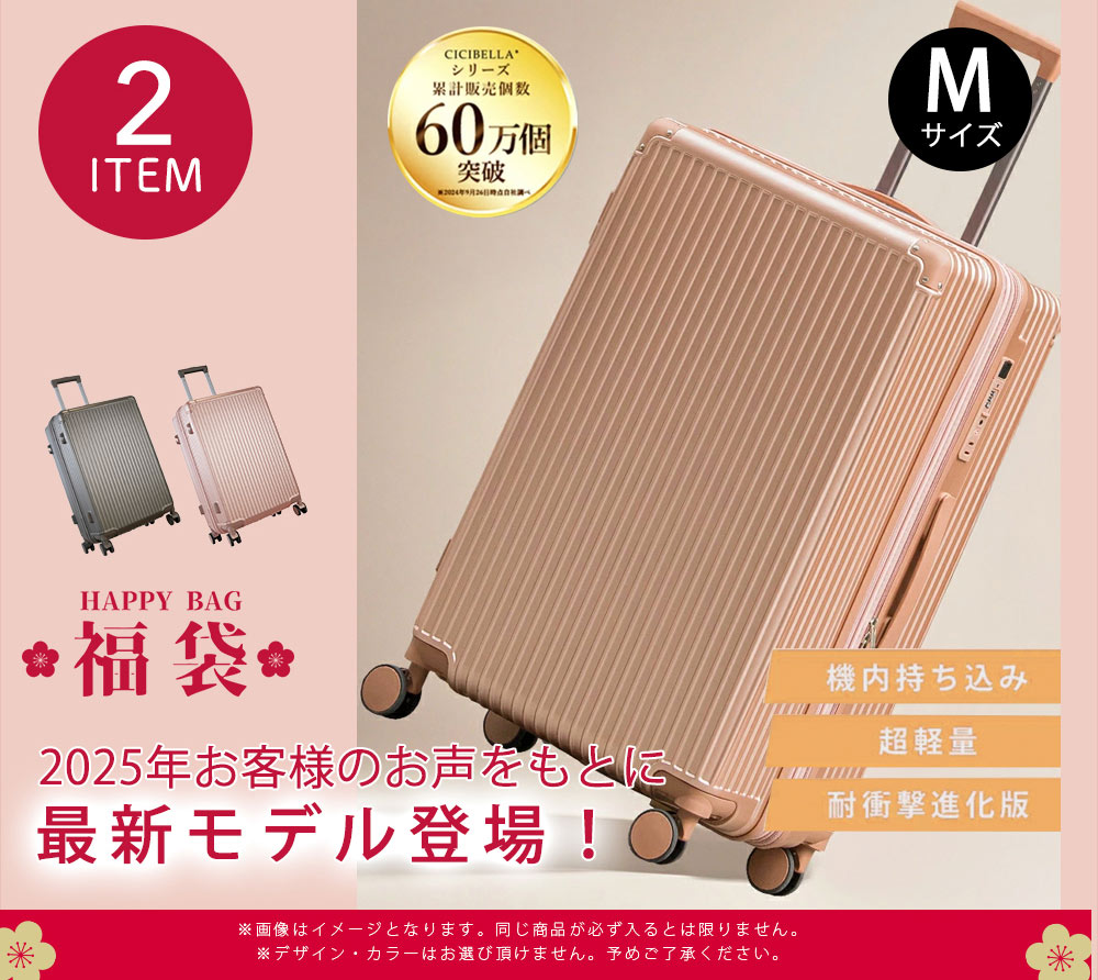 2026年 スーツケース2点福袋 機内持ち込み キャリーケース Sサイズ mサイズ キャリーバッグ 大容量 多収納ポケット 旅行 シシベラ 爆買の画像