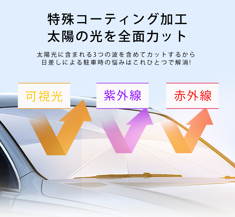サンシェード 車 車用 傘式 UVカット 100％ フロントサンシェード UV 紫外線カット 日除け 遮光 断熱 遮熱 折り畳み パラソル コンパクト 紫外線 収納 cicibella |  | 08
