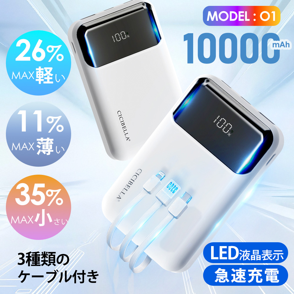 3in1 モバイルバッテリー 4台同時充電 急速充電 大容量  軽量 10000mAh iphone対応 android対応 スマホ充電器 Type-C 防災対策 PSE ポイント利用 | CICIBELLA | 06