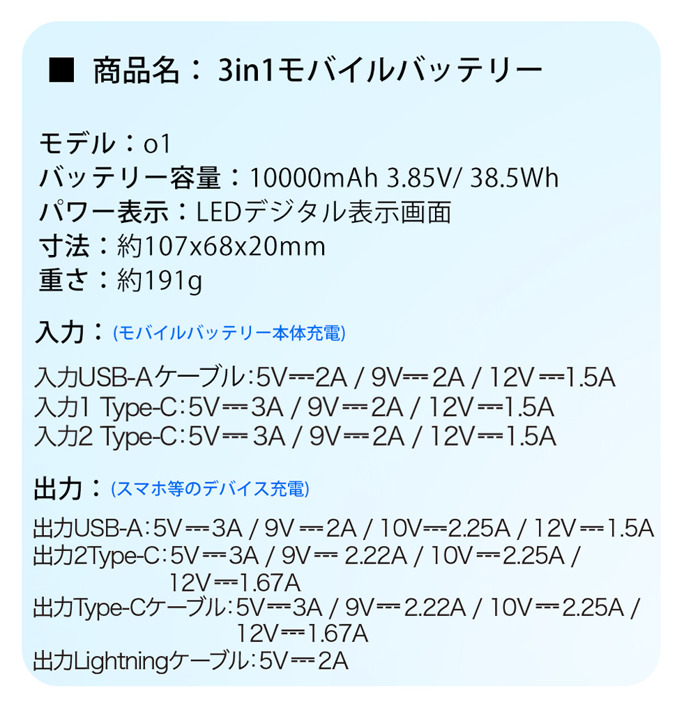 3in1 モバイルバッテリー 4台同時充電 急速充電 大容量  軽量 10000mAh iphone対応 android対応 スマホ充電器 Type-C 防災対策 PSE ポイント利用 | CICIBELLA | 21