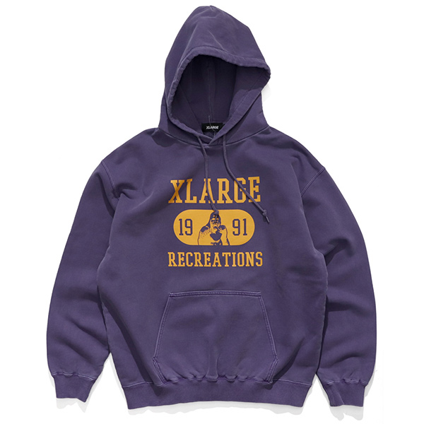 エクストララージ【X-LARGE】RECREATIONS PIGMENT DYED HOODED SWEATSHIRT フーディー パーカー メンズ  トップス ウォッシュ加工 ロゴ ゴリラ