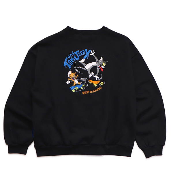 シークエンズ【SEQUENZ】TJ SKATE BOARD C/N SWEAT トムとジェリー スウェット クルーネック トレーナー 刺繍 裏起毛 バックデザイン キャラクター ユニセックス | SEQUENZE | 01