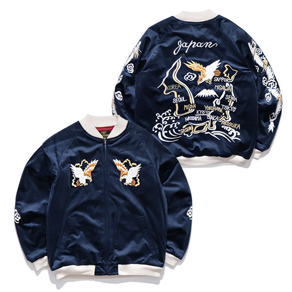 新品＊HOUSTON 別珍 スーベニアジャケット トナカイ柄 ネイビー M HOUSTON（ヒューストン） 別珍スーベニアジャケット メンズ アウター