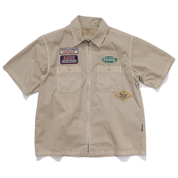 アヴィレックス【AVIREX】783-6123004《A.A.R.C》FADED PATCHED S/S ZIP WORK SHIRT ジップ ワークシャツ 半袖 ワッペン 刺繍 メンズ ミリタリー ヴィンテージの画像