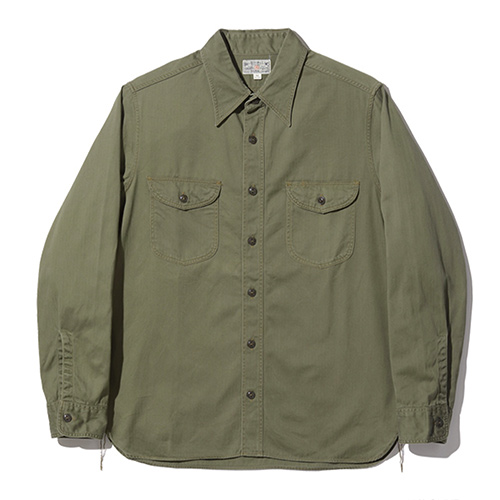 美品　バズリクソンズ　ヘリンボーンミリタリーシャツ　オリーブ BUZZ RICKSON'S バズリクソンズ【BUZZ RICKSON'S】HERRINGBONE WORK