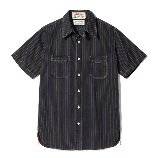 シュガーケーン【SUGAR CANE】SC39702 / FICTION ROMANCE 8.5oz. BLACK WABASH STRIPE WORK SHIRT (SHORT SLEEVE) ワークシャツ 半袖 ストライプ メンズの画像