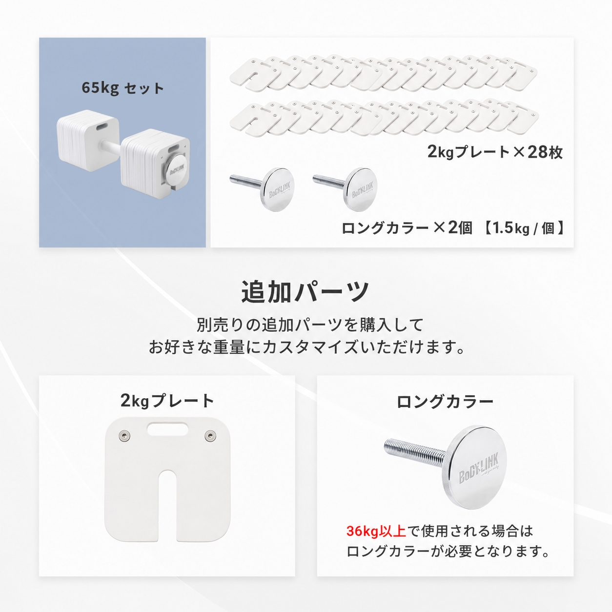 ブロックダンベル65kg【1個】 ボディリンク (BoDYLINK) 筋トレ 可変式