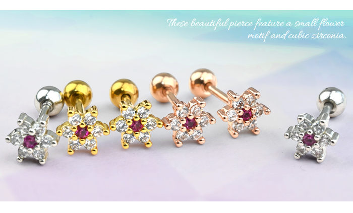 両耳セット 新型キャッチ 外れにくい ピアス つけっぱなしOK 小さい かわいい 花 フラワー  耳用 金属アレ対応 サージカルステンレス | Body-Style | 05
