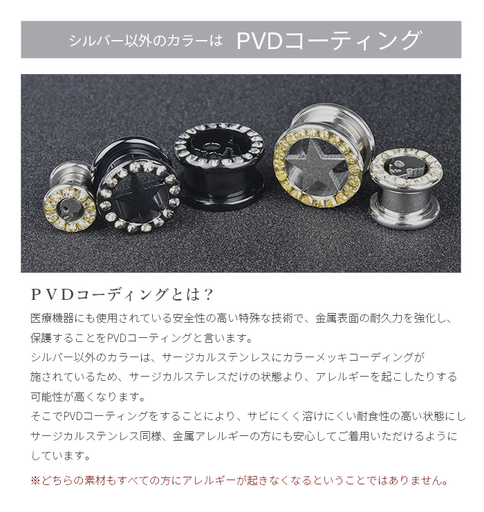 【6/30まで半額！】拡張ピアス フレッシュトンネル スカル 星14mm 12mm 00G 0G 2G ラージホール サージカルステンレス ネジ式 大きい ボディピアス｜body-style｜06