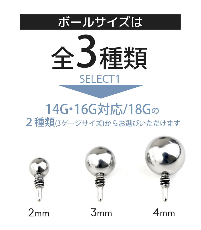 キャッチのみ 10個セット ボディピアス ボール 14G 16G 18G 2mm 3mm 4mm インターナル ステンレス カスタマイズ シルバー｜body-style｜08