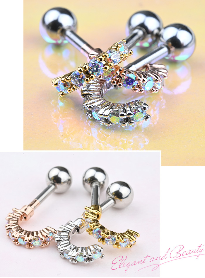 Body-Style ボディピアス バーベル 16G カーブ ジュエル金属アレルギー