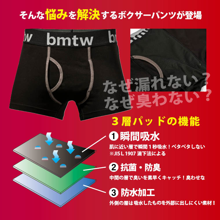 BM・PROTECTボクサーパンツ BODYMAKER ボディメーカー 漏れ 尿染み ちょい漏れ 失禁 瞬間吸水 消臭・抗菌 防水 パンツ ボクサーパンツ 前開き メンズ 男性 関連画像2