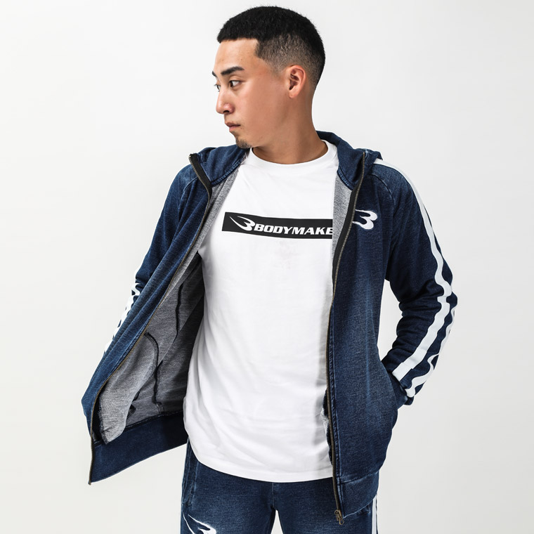 BODYMAKER（ボディメーカー） bm plus DENIM-KNIT パーカー DENIM