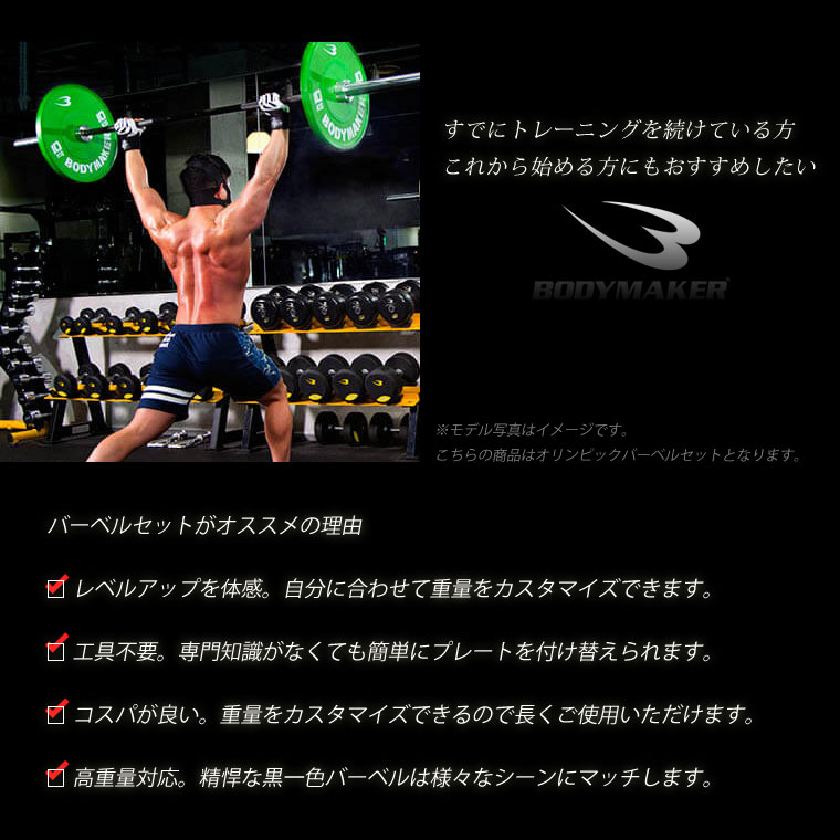オリンピックバーベルセット55kg BODYMAKER ボディメーカー 筋トレ 腹筋 体幹トレーニング 筋肉 格闘技 自宅 プレスベンチ
