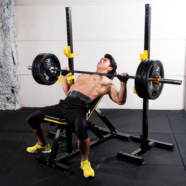 ベンチ台、バーベルラック、シャフト、セーフティーバー（4つセット売り）