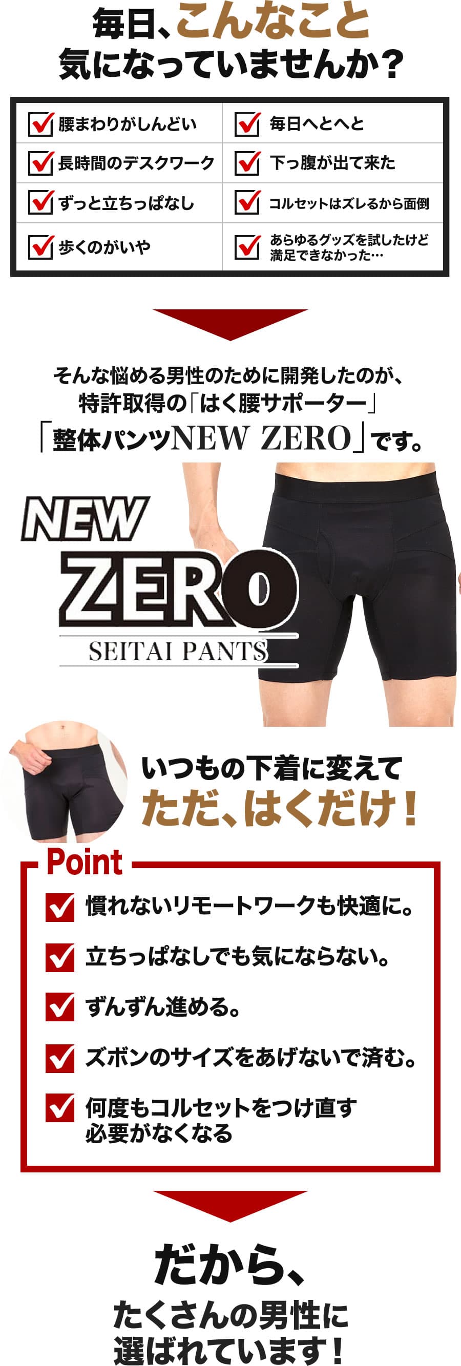 整体パンツ NEWZERO ニューゼロ 2枚セット スポーツ ゴルフ 腰 サポーター 骨盤 矯正 グッズ コルセット ベルト 要らず 苦しくない  補正下着 前開き 男性用