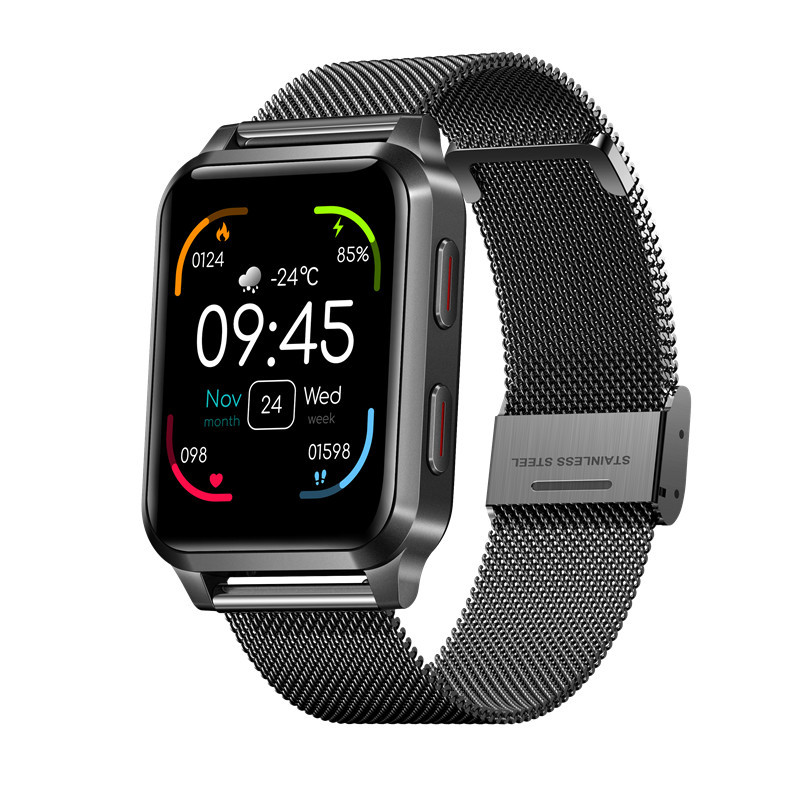 スマートウォッチ 日本製センサー 1.65インチ大画面 エアバッグ付く血圧計 体温 血中酸素SpO2 心拍数 健康管理 着信通知 呼吸率 運動モード 2022年 レザー