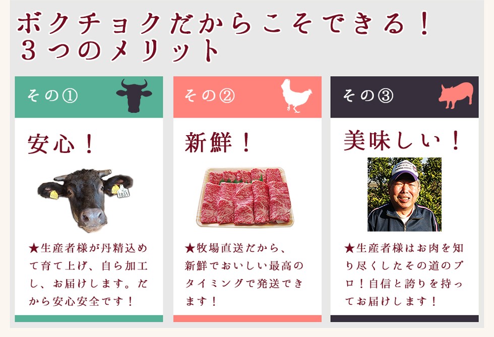 ボクチョク 3つのメリット 安心！新鮮！美味しい！